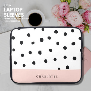 Modern enkel och polka Dot Monogram Namn Laptop Fodral