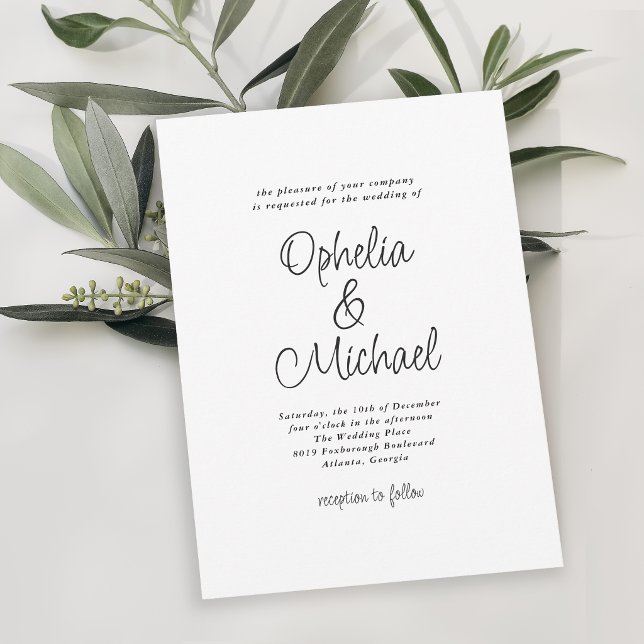 Modern Enkel och Ren Bröllopsfest Inbjudningar (Modern, simple, casual wedding invitation may be ordered in printed and digital download formats.)