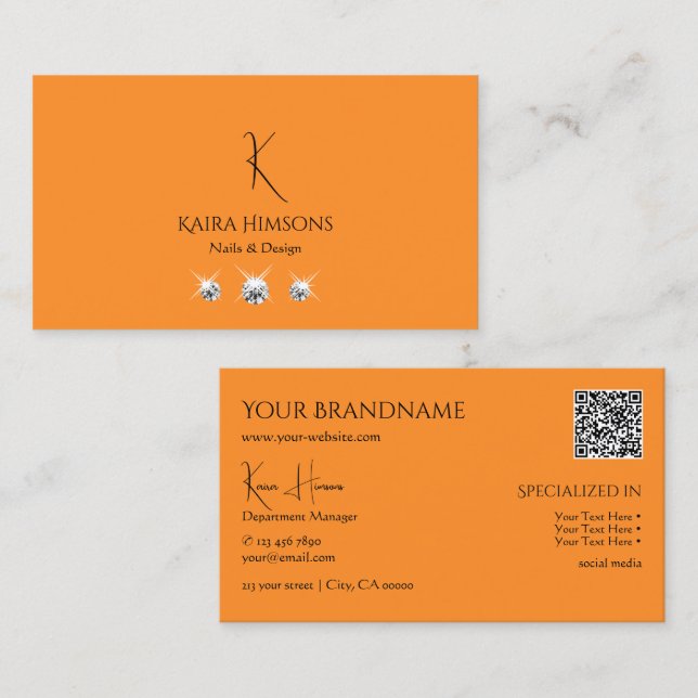 Modern enkel Orange med Monogram QR-kod och judar Visitkort (Fram/baksida)