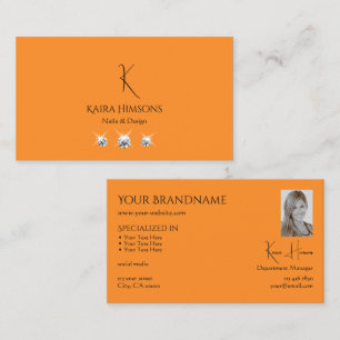 Modern enkel Orange med monogramfoto och judar Visitkort