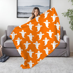Modern enkel Orange och White Spöken Halloween Fleecefilt