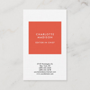 Modern enkel Orange Red Minimalist Plain Visitkort