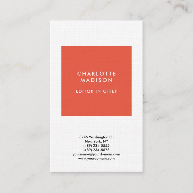 Modern enkel Orange Red Minimalist Plain Visitkort (Framsida)