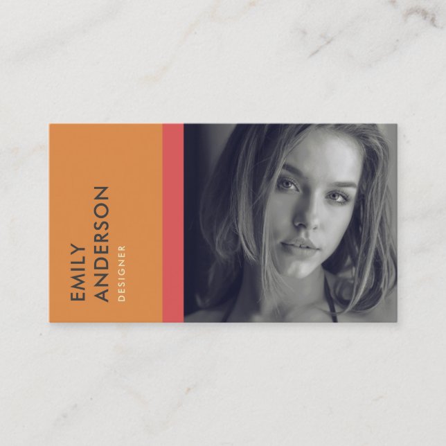 MODERN ENKEL ORANGE RED PERSONAL FOTO IDENTITY VISITKORT (Framsida)