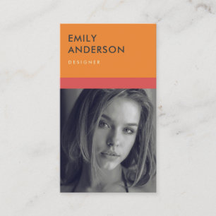 MODERN ENKEL ORANGE RED PERSONAL FOTO IDENTITY VISITKORT