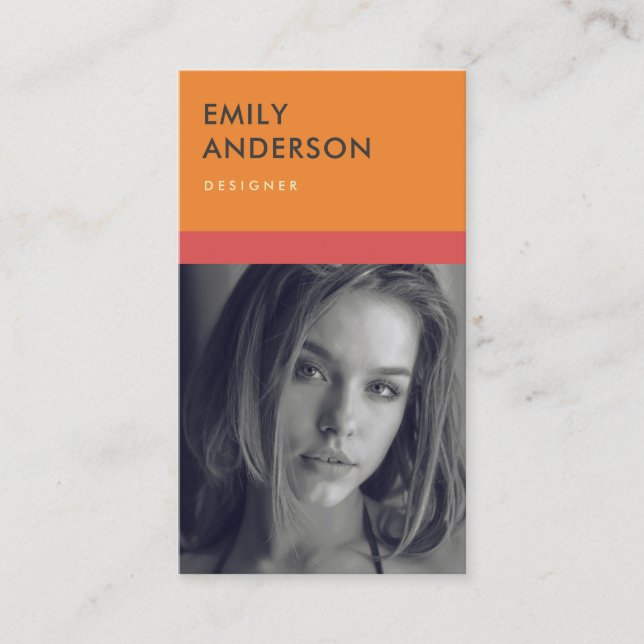 MODERN ENKEL ORANGE RED PERSONAL FOTO IDENTITY VISITKORT (Framsida)
