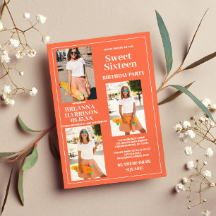Modern Enkel Orange Vit Foto Sweet Sixteen Inbjudningar