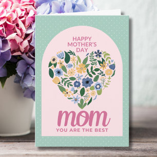Modern enkel Pastel Blommigt Heart Best Mamma Kort