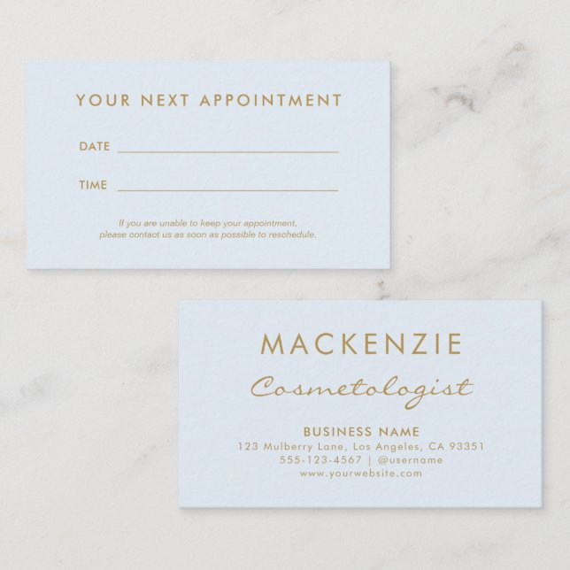 Modern enkel Pastel Blue Salon Tidsbeställning Kort (Fram/baksida)