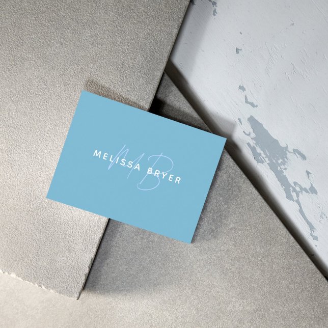Modern Enkel Patel Blå Monogram Visitkort (Modern Simple Patel Blue Monogrammed Business Card)