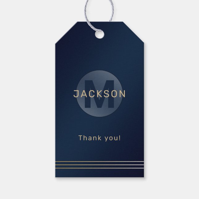 Modern enkel personlig i marinform, enkel, monogra presentetikett (Framsidan)