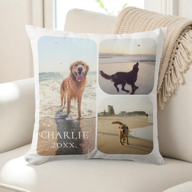 Modern Enkel Personlig Krage för Husdjursfoto Kudde (Modern SImple Personalized Pet Photo Collage Throw Pillow)