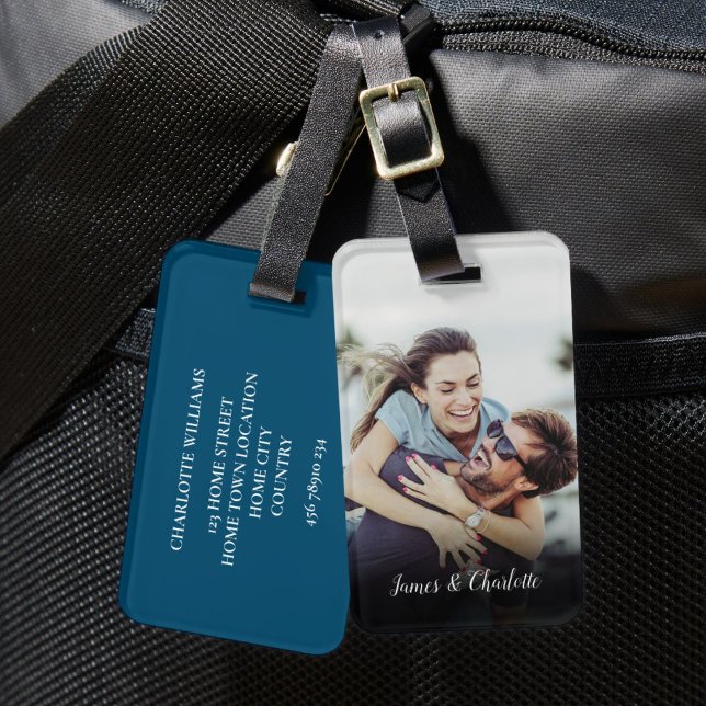 Modern enkel Personlig, par foto Bagagebricka (Modern Simple Personalized Couple Photo Luggage Tag)