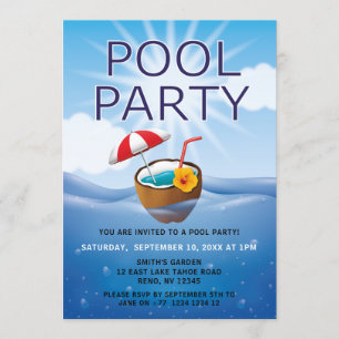 Modern Enkel Poolparty Inbjudningar