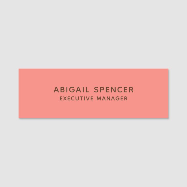 Modern enkel Professionell Coral Rosa Namnbricka (Framsida)