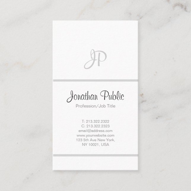 Modern Enkel Professionell Elegant Monogram White Visitkort (Framsida)