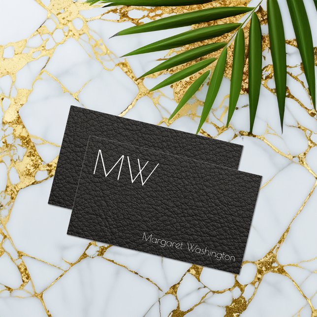 Modern Enkel Professionell Svart Läder Minimal Visitkort (leather grain image business cards)