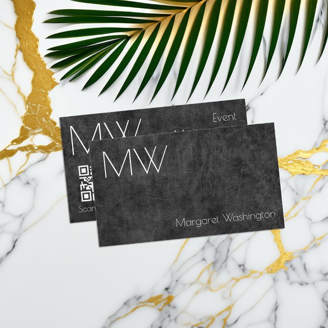 Modern Enkel Professionell Svart Läder Minimal Visitkort (black leather business cards)
