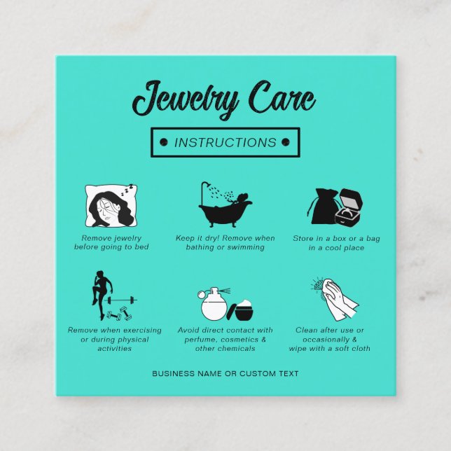 Modern enkel Professionell - Teal Jewelry Care Gui Fyrkantigt Visitkort (Framsida)