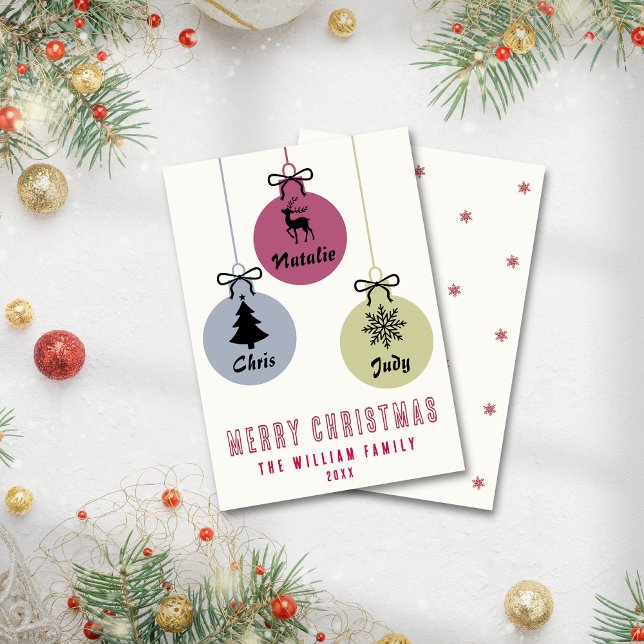 Modern enkel prydnadsfamilj Namn non Photo Julkort (Modern Simple Ornament Family Name Non Photo Holiday Card)