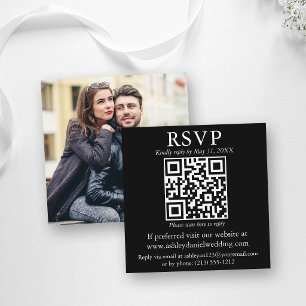 Modern Enkel QR Foto Bröllop Svart RSVP Tilläggskort