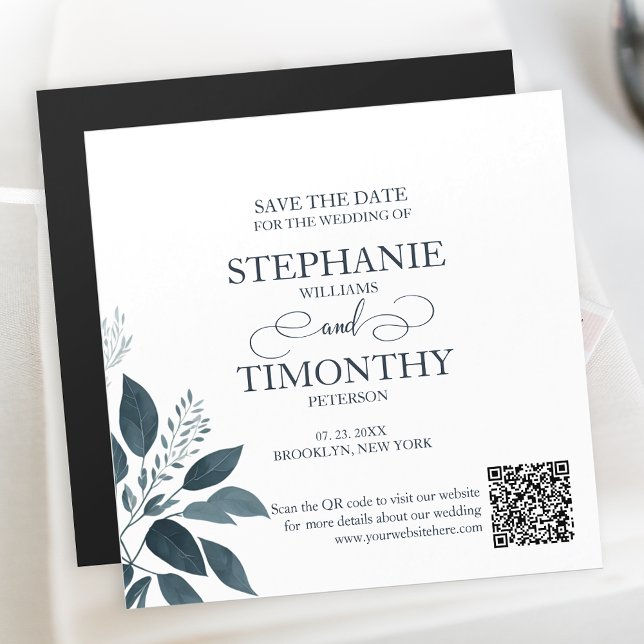 Modern enkel QR-kod Spara datum blå Bröllop Magnetisk Inbjudningskort (Make your wedding planning stress-free with this Save the Date magnet invitations featuring QR code.)