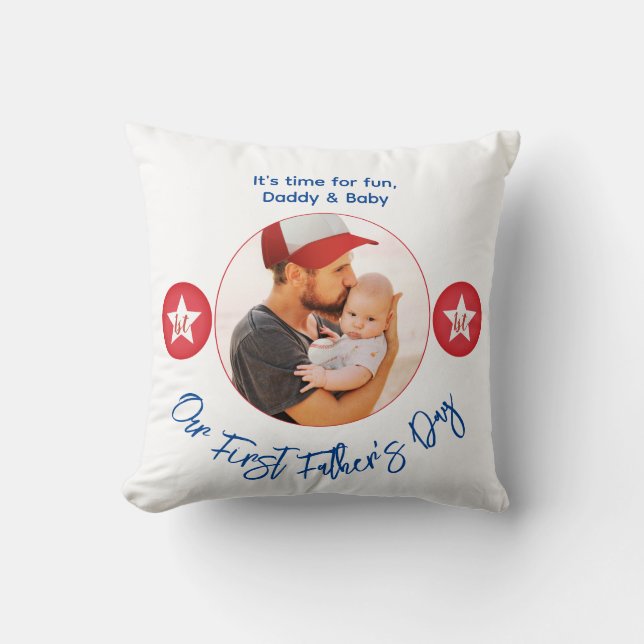 Modern enkel Red Keepsaké Photo First Fars dag Kudde (Framsida)