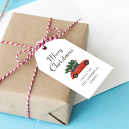 Modern enkel Red Lastbil-jul Presentetikett