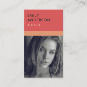 MODERN ENKEL RED PEACH PERSONAL PHOTO IDENTITY VISITKORT