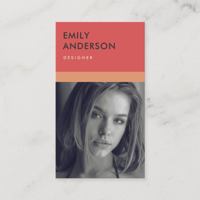 MODERN ENKEL RED PEACH PERSONAL PHOTO IDENTITY VISITKORT (Framsida)