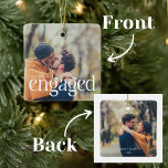 Modern enkel redigerbar Färg-dator - 2 foton Julgransprydnad Keramik<br><div class="desc">Fira din första jul med vår "Modern Simple Editable Färg Engaged 2 Photos Ceramic Ornament". Den här snyggten är ett fotomornament som är ett utmärkt nyckelord för nyligen engagerat par. Den här prydnadsformen erbjuder en contemporary med plats för två foton, ett på framsidan och ett på baksidan. Högdagern är övertäckningen...</div>