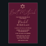 Modern enkel Ro Guld Burgundy Red Bat mitzvah Inbjudningar<br><div class="desc">Den här eleganten, minimalistiska och chicens Bat mitzvah inbjudan är perfektens val för din dotter på hennes speciella dag. Den har en enkel och modern formgivning för faux-ro-guld med David-stjärnan på en burgundröd bakgrund. Det är en vacker contemporary- och snyggt-design att fira den här gången i ett livstidsarrangemang! ***VIKTIG DESIGN-ANMÄRKNING:...</div>