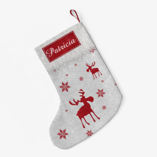 Modern enkel röd älgsnöflingor liten julstrumpa