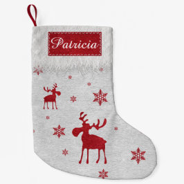 Modern enkel röd älgsnöflingor liten julstrumpa