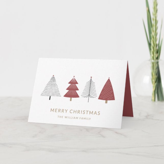 Modern enkel röd Julgran & stjärna Helgkort (Framsida)