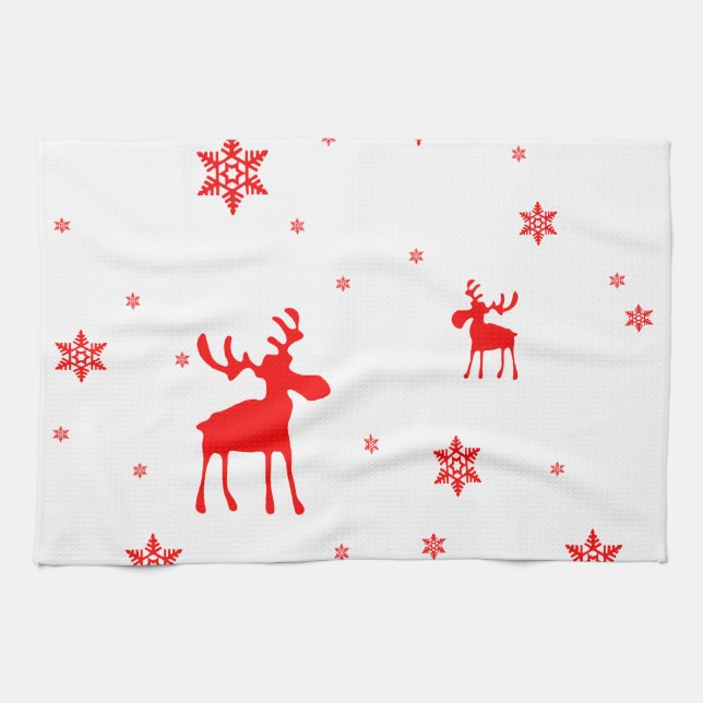 Modern enkel röd moose Snöflingor Kökshandduk (Horisontell)