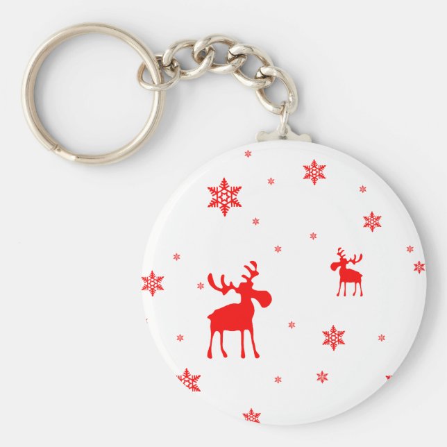 Modern enkel röd moose Snöflingor Nyckelring (Framsidan)