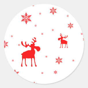 Modern enkel röd moose Snöflingor Runt Klistermärke