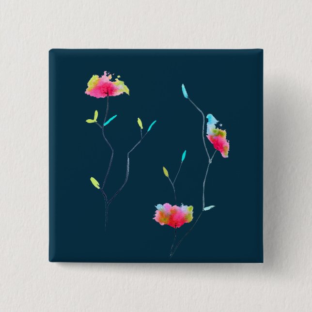 Modern enkel rosa blomma japansk inspirerad konst knapp (Framsida)