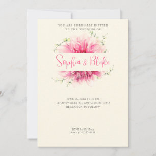 Modern enkel Rosa Blommigt Gult Bröllop Inbjudningar