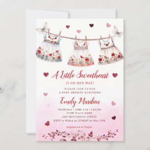 Modern enkel rosa Boho Clothes Girl Baby Shower Inbjudningar