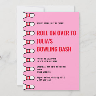 Modern enkel Rosa Bowling-Födelsedagsfest i alla å Inbjudningar