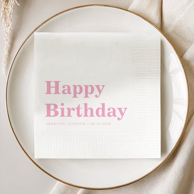 Modern Enkel Rosa Födelsedag Pappersservett (Modern Simple Pink Birthday Napkins)