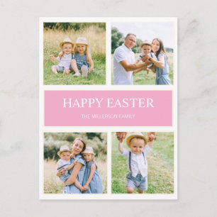 Modern Enkel Rosa Glad Påsk 4 Familjefoto    Vykort