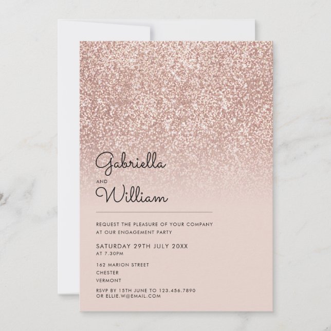 Modern Enkel Rosa Guld Glitter Bröllopsfest Inbjudningar (Framsida)