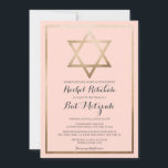 Modern enkel Rosa Guld Star Gräns Bat mitzvah Inbjudningar<br><div class="desc">Denna moderna och elegant bat mitzvah inbjudan är perfekt för ditt barns speciella dag. Den har en faux tryckt guld foil Star av David och gräns ovanpå en enkel rosa med ornate kursiv typografi. Det är chic, söt, minimalistisk och regal. ***VIKTIG DESIGN-ANMÄRKNING: Om du vill ha en begäran från anpassad...</div>