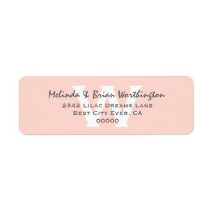 Modern enkel Rosa Monogram Bröllop V13 Returadress Etikett