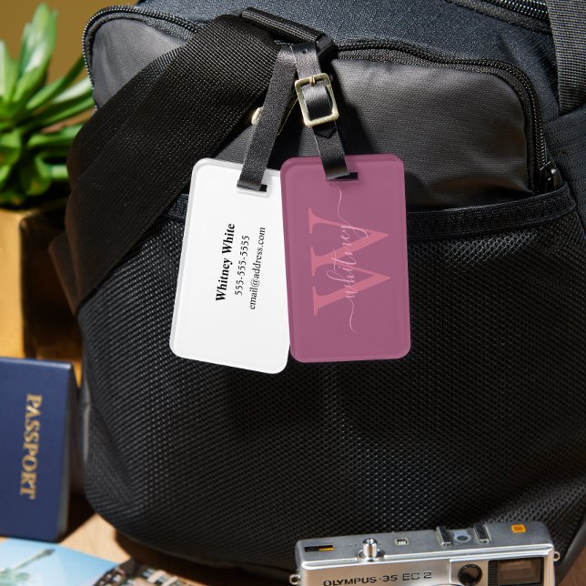Modern enkel Rosa Monogram Namn & initial Bagagebricka (Skapare uppladdad)
