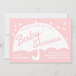 Modern enkel Rosa White Parbrella Rain Baby Shower Inbjudningar