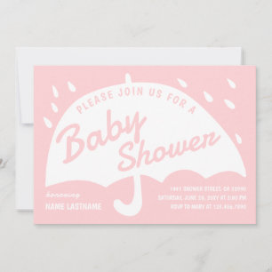 Modern enkel Rosa White Parbrella Rain Baby Shower Inbjudningar